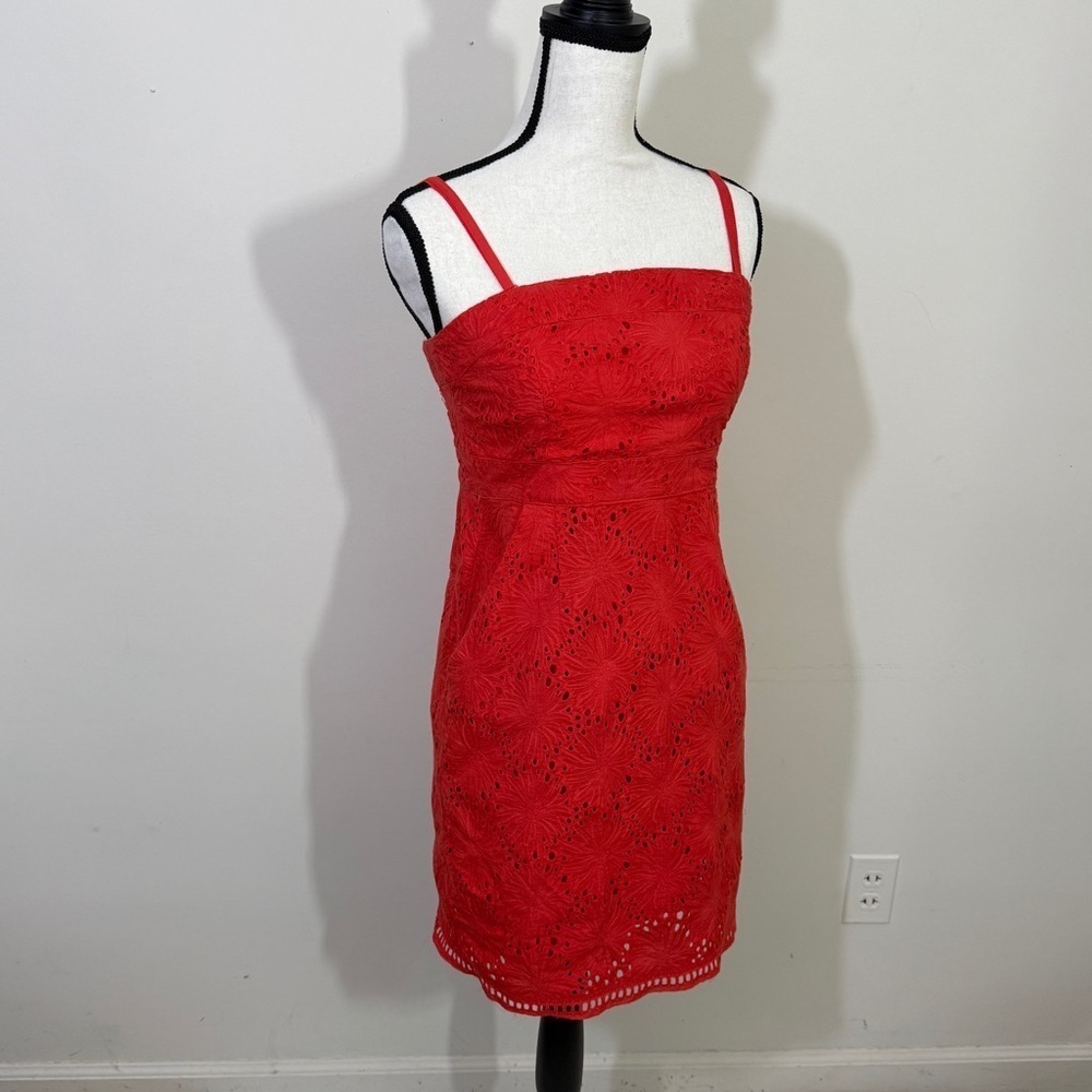 New York & Company Red Ruched Mini Sundress - Picture 3 of 10